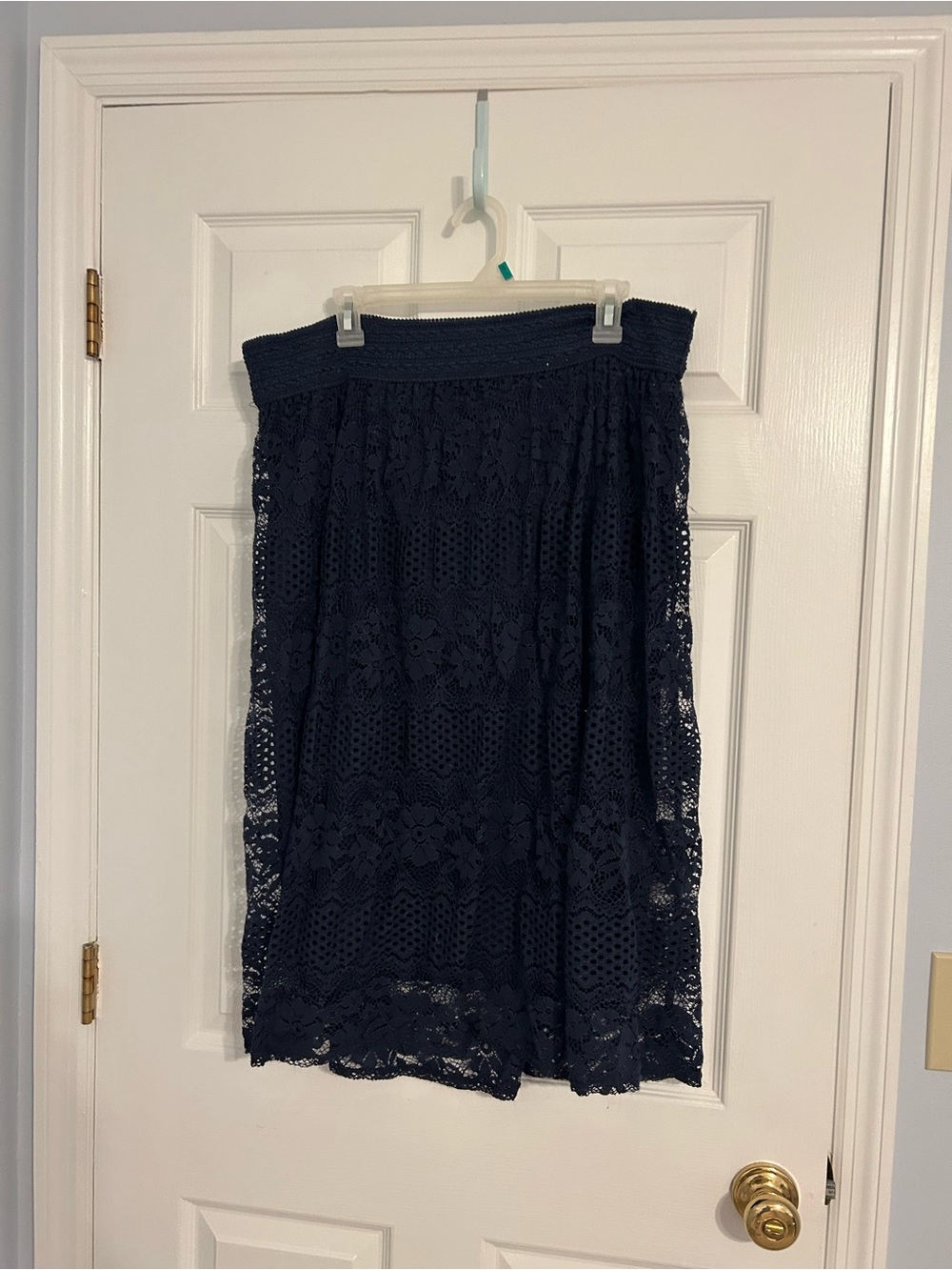 Metro Wear Navy Lace Midi Skirt - Floral Crochet Design
